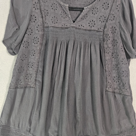 Knox Rose Women Medium Peasant Cottagecore Shirt Textured Embroidery Gray - Picture 2 of 8